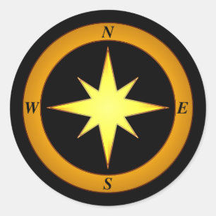 Adesivo Redondo Vinheta de Seta Norte de Bronze