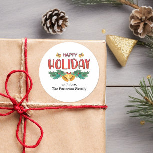 Adesivo Redondo Vinheta de Sinais de Feriado Clássico e Nome da Fa