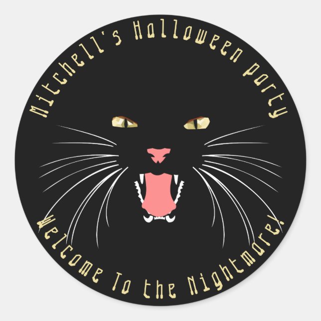 Adesivo Redondo Vinheta de Slogan de Gato Negro Halloween (Frente)