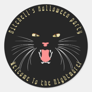 Adesivo Redondo Vinheta de Slogan de Gato Negro Halloween