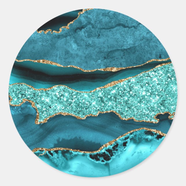 Adesivo Redondo Vinheta de Tela Azul Dourada com Lâmpada (Frente)