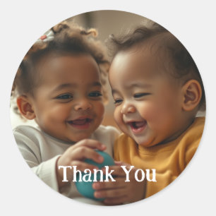 Adesivo Redondo Vinheta de Texto e Foto Personalizada