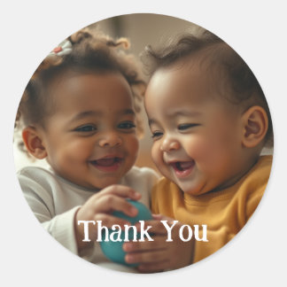 Adesivo Redondo Vinheta de Texto e Foto Personalizada