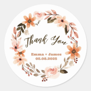Adesivo Redondo Vinheta de Texto Personalizável Floral de Boho Wat
