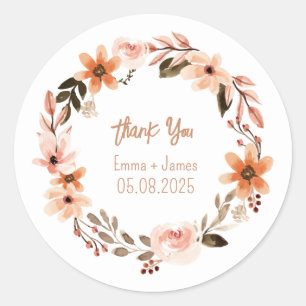 Adesivo Redondo Vinheta de Texto Personalizável Floral de Cores Aq