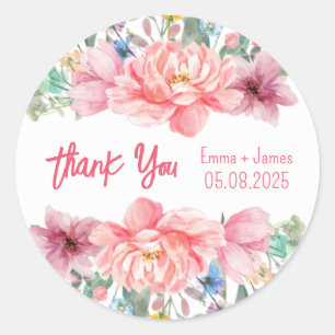 Adesivo Redondo Vinheta de Texto Personalizável Floral de Cores Aq
