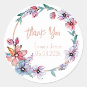 Adesivo Redondo Vinheta de Texto Personalizável Floral de Cores Aq