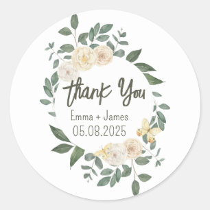 Adesivo Redondo Vinheta de Texto Personalizável Floral de Cores Aq
