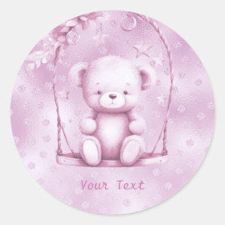 Adesivo Redondo Vinheta de Urso Rosa