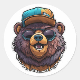 Adesivo Redondo Vinheta de Urso Selvagem