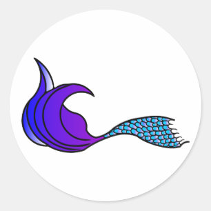 Adesivo Redondo Vinheta de varejo de sereia púrpura e azul