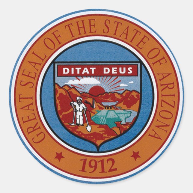 Adesivo Redondo Vinheta de vedação do estado da arizona (Frente)