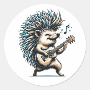 Adesivo Redondo Vinheta de Violão Rockin' Hedgehog