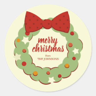 Adesivo Redondo Vinheta de Wreath de Natal Retroativa