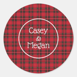Adesivo Redondo Vinheta de Xadrez Red Tartan