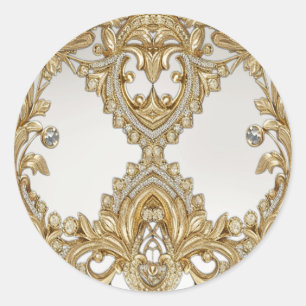 Adesivo Redondo Vinheta Decorativa de Casamento de Seal Dourado