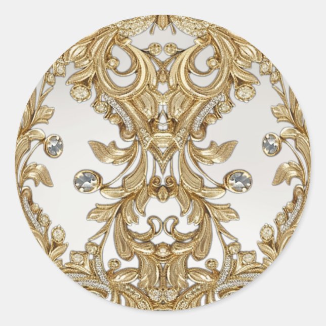 Adesivo Redondo Vinheta Decorativa de Casamento de Seal Dourado (Frente)