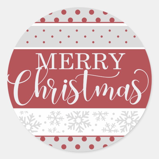Adesivo Redondo Vinheta decorativa vermelha e branca feliz Natal (Frente)