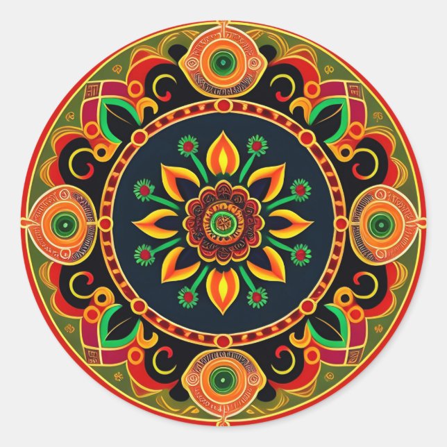 Adesivo Redondo Vinheta Design Rangoli (Frente)