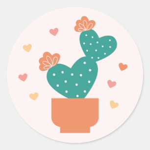 Adesivo Redondo Vinheta Dia de os namorados Cactus Cuja