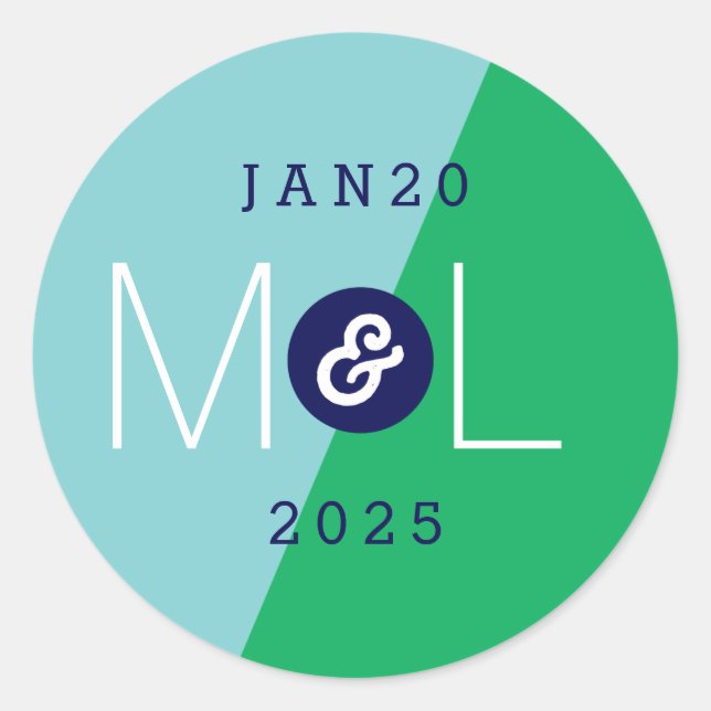 Adesivo Redondo Vinheta Dinâmica Duo Moderno de Casamento Monogram (Frente)