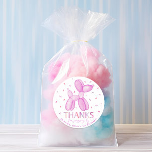 Adesivo Redondo Vinheta do animal do Balão Rosa