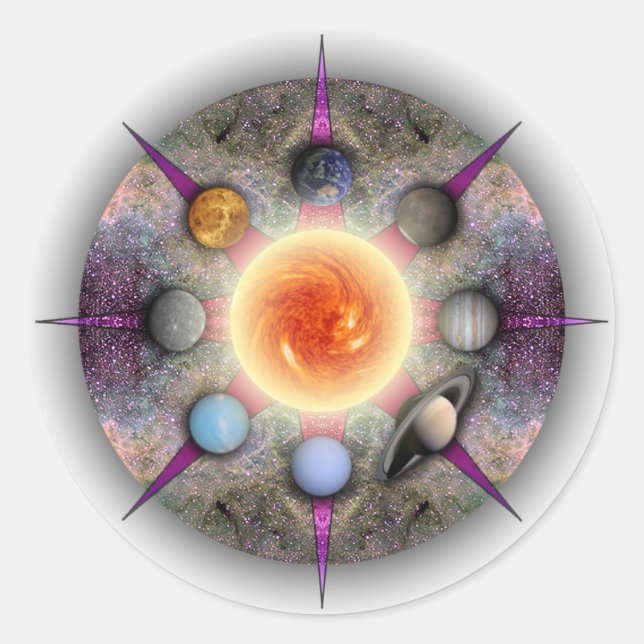 Adesivo Redondo Vinheta do Círculo de Mandala Planetário (Frente)