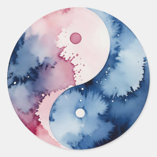 Adesivo Redondo Vinheta do Círculo Yin Yang da Pastel Watercolor