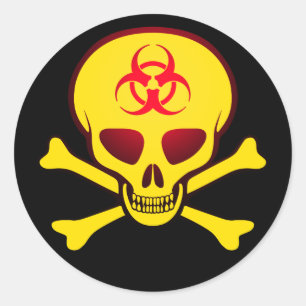 Adesivo Redondo Vinheta do crânio de perigo amarelo