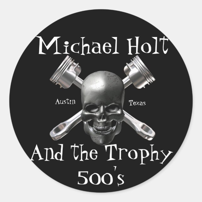 Adesivo Redondo Vinheta do crânio e dos pistões (Frente)