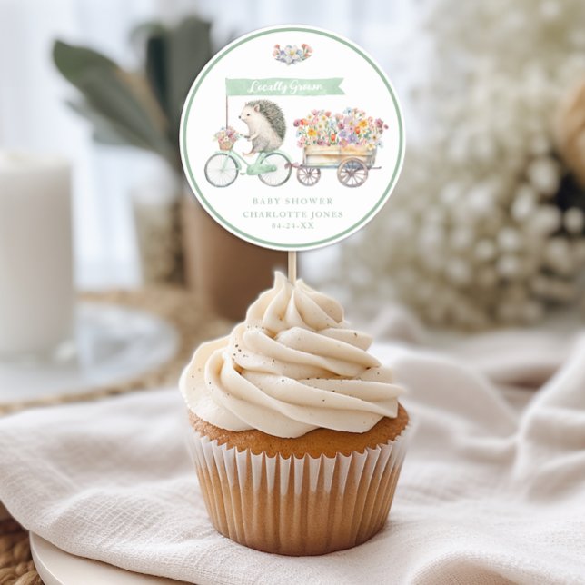 Adesivo Redondo Vinheta do Cupcake do Chá de fraldas de suínos com (Baby Shower Favor Sticker For Many Uses)