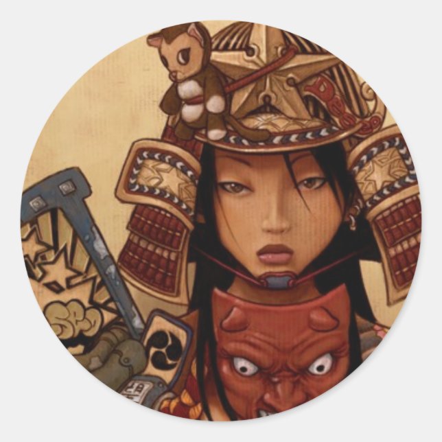 Adesivo Redondo Vinheta do diabo Samurai Girl (Frente)