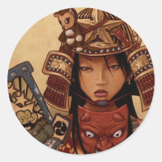 Adesivo Redondo Vinheta do diabo Samurai Girl