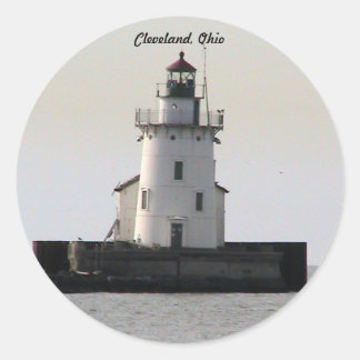Adesivo Redondo Vinheta do farol de Cleveland OH (Noite)
