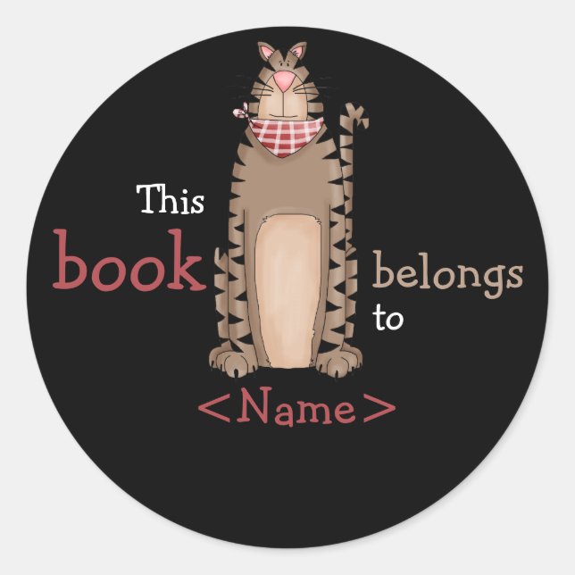 Adesivo Redondo Vinheta do Livro de Gatos (Frente)