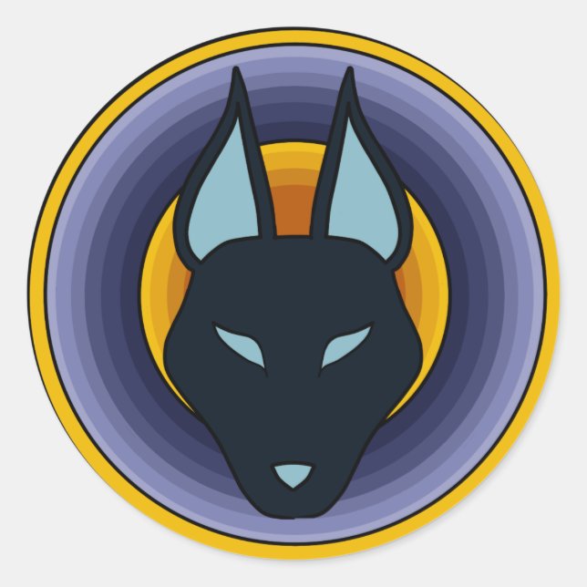 Adesivo Redondo Vinheta do logotipo antigo egípcio de Deus Anubis (Frente)