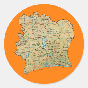 Adesivo Redondo Vinheta do mapa da Costa do Marfim