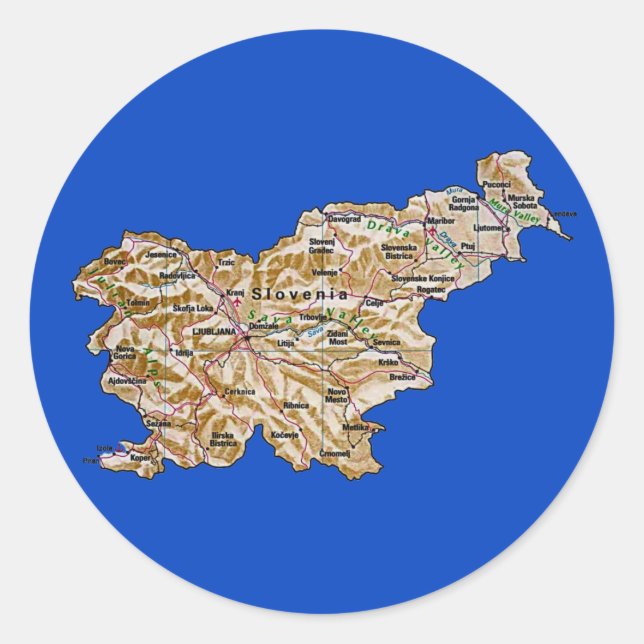 Adesivo Redondo Vinheta do mapa da Eslovênia (Frente)