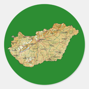 Adesivo Redondo Vinheta do Mapa da Hungria