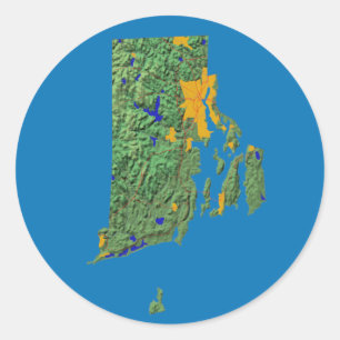 Adesivo Redondo Vinheta do Mapa da Ilha Rhode