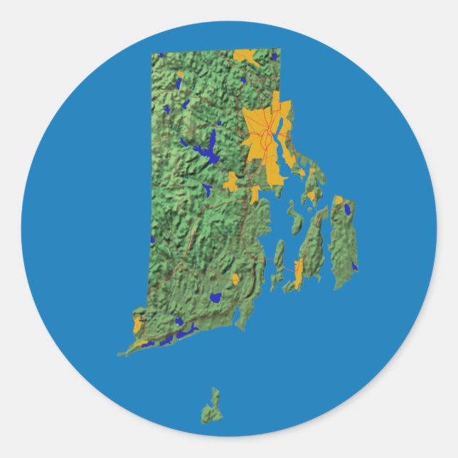 Adesivo Redondo Vinheta do Mapa da Ilha Rhode (Frente)