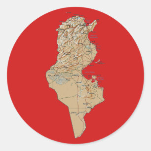 Adesivo Redondo Vinheta do Mapa da Tunísia