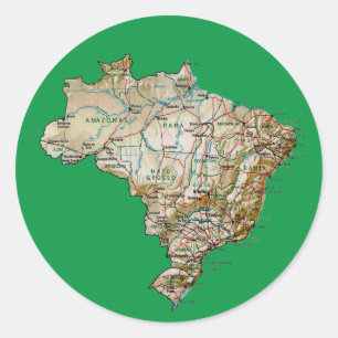 Adesivo Redondo Vinheta do Mapa do Brasil