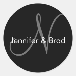 Adesivo Redondo Vinheta do Monograma e Envelope de Casamento Perso