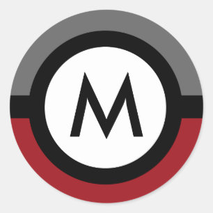 Adesivo Redondo Vinheta do Monograma Moderno - Preto/Vermelho/Cinz