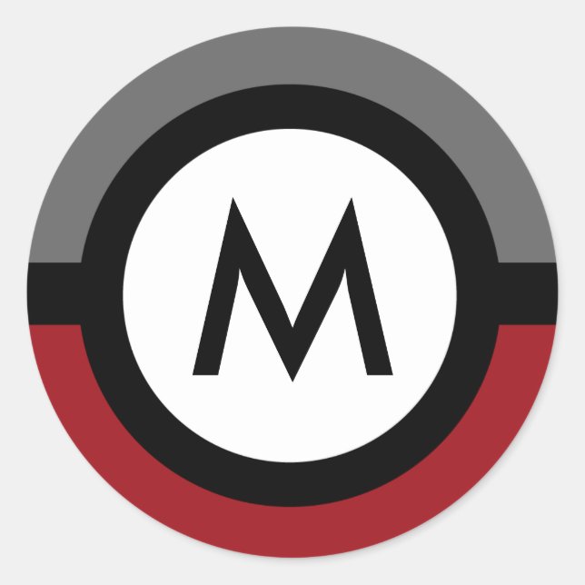 Adesivo Redondo Vinheta do Monograma Moderno - Preto/Vermelho/Cinz (Frente)