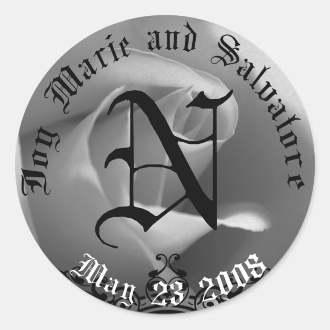 Adesivo Redondo Vinheta do Pacote de Presente de Favor de Casament (Frente)