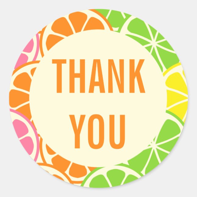 Adesivo Redondo Vinheta do Partido das Fatias de Citros Brilhante  (Frente)