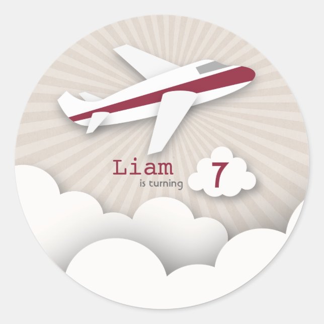 Adesivo Redondo Vinheta do Partido de Aniversário do Avião Vermelh (Frente)