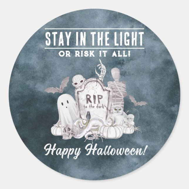 Adesivo Redondo Vinheta do Partido do Halloween Branco (Frente)